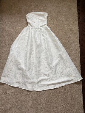 Strapless White Floral A-Line Graduation Dress